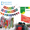 Feito na China, tecido de poliéster personalizado com banners de festa de feliz aniversário com logotipo próprio para decoração